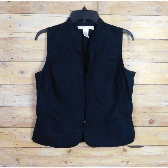 Geoffrey Beene Sport Shirt 12 Large Black Button Down V-Neck Sleeveless Linen - Picture 2 of 6